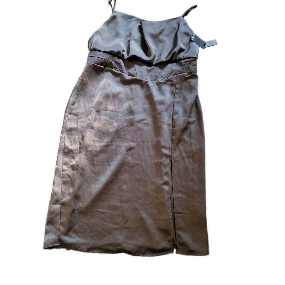 ELOQUII Croset Dress Size 18 Gray Satin Spaghetti Strap  Front Slit